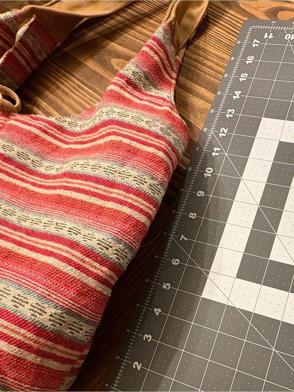 Striped Pink Canvas Shoulder Bag with Tan Accents